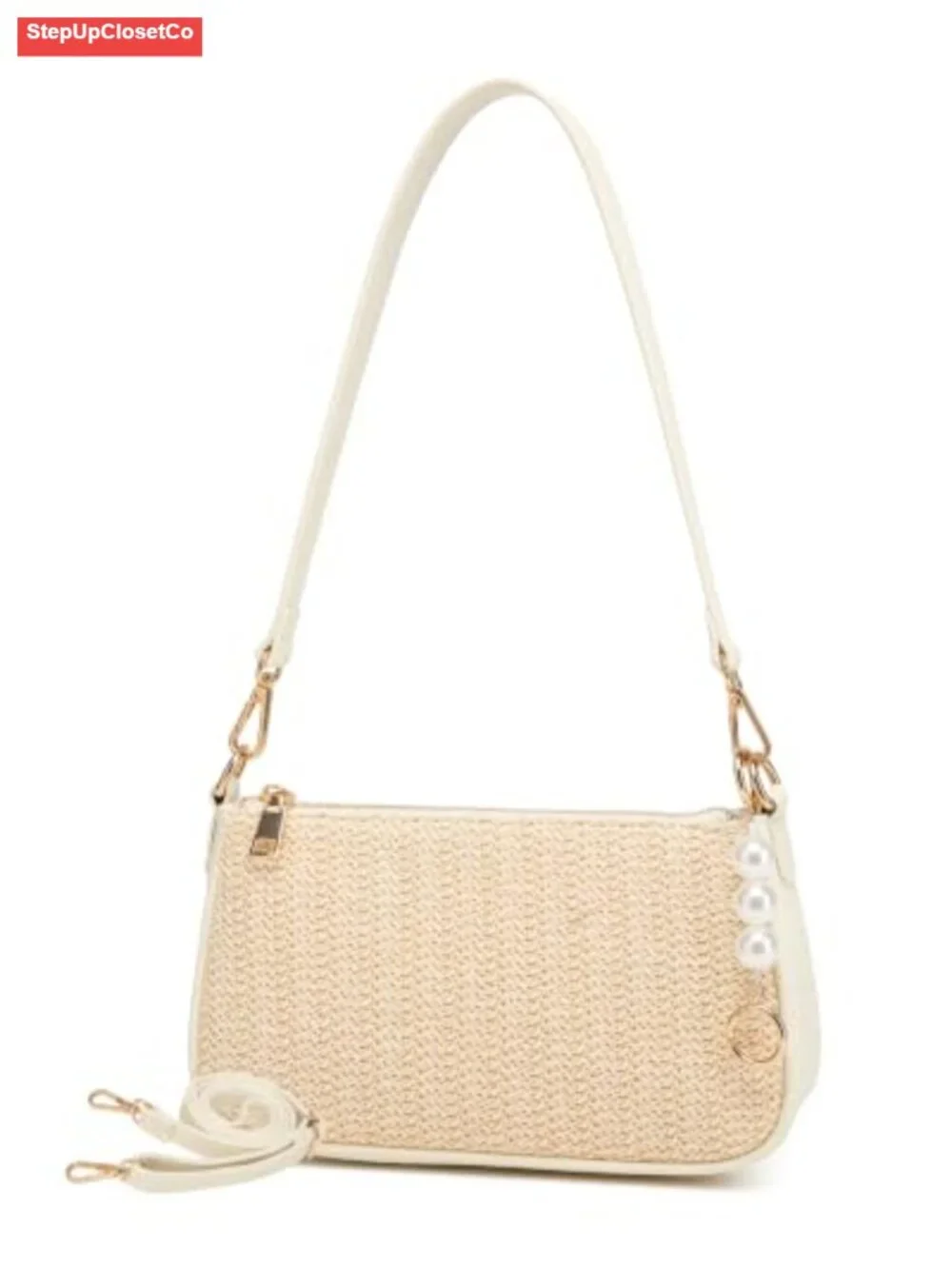 Women Vegan Leather Straw Hobo Crossbody Bag with 3 Straps